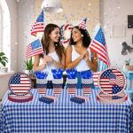 MEHOFOND 4th of July Party Supplies Set, Patriotic USA Flag Disposable Paper Plates Cups Napkins Cutlery Red White Blue, Independence Day Tableware Decorations for Birthday BBQ Picnic, Serve 24