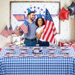 MEHOFOND 4th of July Party Supplies Set, Patriotic USA Flag Disposable Paper Plates Cups Napkins Cutlery Red White Blue, Independence Day Tableware Decorations for Birthday BBQ Picnic, Serve 24