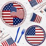 MEHOFOND 4th of July Party Supplies Set, Patriotic USA Flag Disposable Paper Plates Cups Napkins Cutlery Red White Blue, Independence Day Tableware Decorations for Birthday BBQ Picnic, Serve 24