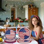 MEHOFOND 4th of July Party Supplies Set, Patriotic USA Flag Disposable Paper Plates Cups Napkins Cutlery Red White Blue, Independence Day Tableware Decorations for Birthday BBQ Picnic, Serve 24