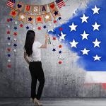 Boao 4 Pieces 250th Anniversary Party Decorations Independence Day USA Banner 4th of July Star Printed Burlap Banner Red White Blue Streamers Paper Star Garland for Patriotic America Party Decor