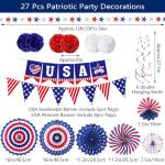4th of July Patriotic Party Decorations, 6 Paper Fan, 6 Flower Ball, 1 USA Swallowtail Flag, 1 USA Pennant Flag, 1 Star Streamer, 6 Swirl, Independence Day, Memorial Day, Veterans Day Decor Supplies