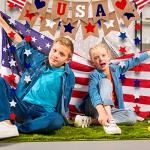 Boao 4 Pieces 250th Anniversary Party Decorations Independence Day USA Banner 4th of July Star Printed Burlap Banner Red White Blue Streamers Paper Star Garland for Patriotic America Party Decor