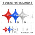 Red Blue Silver Star Balloons,12Pcs Four Angle Star Foil Balloons,26Inch and 10Inch Red Blue Quadrangle Helium Balloon for 4th of July Independence Day Patriotic Birthday Usa Party Decorations