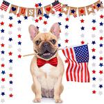 Boao 4 Pieces 250th Anniversary Party Decorations Independence Day USA Banner 4th of July Star Printed Burlap Banner Red White Blue Streamers Paper Star Garland for Patriotic America Party Decor