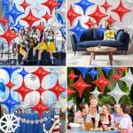 Red Blue Silver Star Balloons,12Pcs Four Angle Star Foil Balloons,26Inch and 10Inch Red Blue Quadrangle Helium Balloon for 4th of July Independence Day Patriotic Birthday Usa Party Decorations