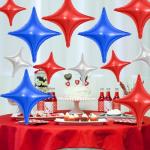 Red Blue Silver Star Balloons,12Pcs Four Angle Star Foil Balloons,26Inch and 10Inch Red Blue Quadrangle Helium Balloon for 4th of July Independence Day Patriotic Birthday Usa Party Decorations