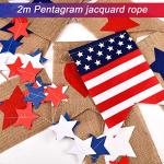 Boao 4 Pieces 250th Anniversary Party Decorations Independence Day USA Banner 4th of July Star Printed Burlap Banner Red White Blue Streamers Paper Star Garland for Patriotic America Party Decor