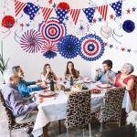 4th of July Patriotic Party Decorations, 6 Paper Fan, 6 Flower Ball, 1 USA Swallowtail Flag, 1 USA Pennant Flag, 1 Star Streamer, 6 Swirl, Independence Day, Memorial Day, Veterans Day Decor Supplies
