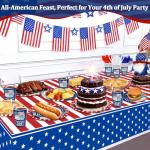 256Pcs 4th of July Decoration 250th Anniversary Patriotic American Flag Party Supplies-Serve 32 4th of July Disposable Paper Plates Cups Napkins Cutlery Forks Spoons Straws Red White Blue,Memorial Day