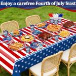 256Pcs 4th of July Decoration 250th Anniversary Patriotic American Flag Party Supplies-Serve 32 4th of July Disposable Paper Plates Cups Napkins Cutlery Forks Spoons Straws Red White Blue,Memorial Day