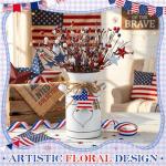 Tioncy 1 Set 4th of July Patriotic Table Centerpieces Lighted Artificial Memorial Day Red White Blue Berry Stems Flag Star with Metal Vase Light Rustic 250th Anniversary Decor for Home Dining Table