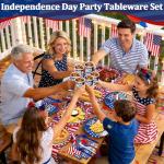 256Pcs 4th of July Decoration 250th Anniversary Patriotic American Flag Party Supplies-Serve 32 4th of July Disposable Paper Plates Cups Napkins Cutlery Forks Spoons Straws Red White Blue,Memorial Day
