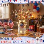 Tioncy 1 Set 4th of July Patriotic Table Centerpieces Lighted Artificial Memorial Day Red White Blue Berry Stems Flag Star with Metal Vase Light Rustic 250th Anniversary Decor for Home Dining Table