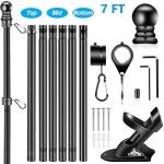 BONWIN Black Flag Pole Kit for Outside House, 7 FT Thickened Stainless Steel Wall Mount Flagpole for 3x5'/4x6' Flag, 1" Anti-Wrap Spinning Flag Ring Clips & 2-Position Bracket Holder for Porch Yard