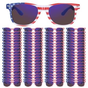 QYVEWY Bulk American Flag Sunglasses for Adult Classic Patriot 4th of July Glasses UV400 Protection 50/100 Pack (100Blue lens)