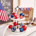 Valery Madelyn 28Pcs Patriotic Heart Shaped Ornaments Gift Pack, 4th of July Craft Painted Tree Heart Decorations, Red White Blue Christmas Baubles Hanging Labor Independence Day Memorial Day Decor