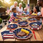 100 Pieces 250th Anniversary Patriotic Tableware Set – Disposable Plates, Napkins, and Forks for 2026 Independence Day, Memorial Day, and Military Family Celebrations, USA-Themed Table Decorations