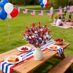 WSTPUPU 18 Pcs Patriotic Floral Picks, 17 Inch Red White Blue Artificial Flower Stems with Stars & Pip Berries, 4th of July Centerpiece Decorations for Tables, Patriotic Table Decor