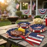 100 Pieces 250th Anniversary Patriotic Tableware Set – Disposable Plates, Napkins, and Forks for 2026 Independence Day, Memorial Day, and Military Family Celebrations, USA-Themed Table Decorations