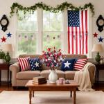 WSTPUPU 18 Pcs Patriotic Floral Picks, 17 Inch Red White Blue Artificial Flower Stems with Stars & Pip Berries, 4th of July Centerpiece Decorations for Tables, Patriotic Table Decor