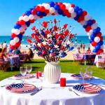 WSTPUPU 18 Pcs Patriotic Floral Picks, 17 Inch Red White Blue Artificial Flower Stems with Stars & Pip Berries, 4th of July Centerpiece Decorations for Tables, Patriotic Table Decor