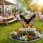 Fumete 250 Anniversary America Garden Stake 4th of July Decorations Outdoor Patriotic Independence Memorial Day Eagle Metal Stake 250th Anniversary USA 1776-2026 Yard Sign for Outside Lawn 18.9”x11.4”