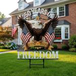Fumete 250 Anniversary America Garden Stake 4th of July Decorations Outdoor Patriotic Independence Memorial Day Eagle Metal Stake 250th Anniversary USA 1776-2026 Yard Sign for Outside Lawn 18.9”x11.4”