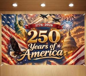 America 250 Anniversary Photo Backdrop Patriotic Banner 4th of July Fourth of July Party Decorations and Supplies for Home (43 X 71 Inch)