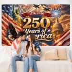 America 250 Anniversary Photo Backdrop Patriotic Banner 4th of July Fourth of July Party Decorations and Supplies for Home (43 X 71 Inch)