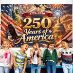 America 250 Anniversary Photo Backdrop Patriotic Banner 4th of July Fourth of July Party Decorations and Supplies for Home (43 X 71 Inch)