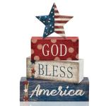 CroBlissful 4 Pcs 4th of July Decorations Patriotic Memorial Day Tabletop Decorations Red White Blue Table Centerpieces Sign for Office Tiered Tray Home Shelf 250th Anniversary(Star Independence Day)