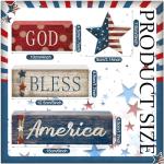 CroBlissful 4 Pcs 4th of July Decorations Patriotic Memorial Day Tabletop Decorations Red White Blue Table Centerpieces Sign for Office Tiered Tray Home Shelf 250th Anniversary(Star Independence Day)