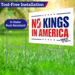 No Kings in America Yard Sign, Patriotic Political Lawn Sign, Double Sided Corrugated Plastic with Metal H-Stake, Weatherproof Outdoor Sign for Yard or Garden 12"x17"