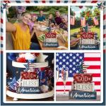CroBlissful 4 Pcs 4th of July Decorations Patriotic Memorial Day Tabletop Decorations Red White Blue Table Centerpieces Sign for Office Tiered Tray Home Shelf 250th Anniversary(Star Independence Day)