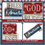 CroBlissful 4 Pcs 4th of July Decorations Patriotic Memorial Day Tabletop Decorations Red White Blue Table Centerpieces Sign for Office Tiered Tray Home Shelf 250th Anniversary(Star Independence Day)