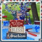 CroBlissful 4 Pcs 4th of July Decorations Patriotic Memorial Day Tabletop Decorations Red White Blue Table Centerpieces Sign for Office Tiered Tray Home Shelf 250th Anniversary(Star Independence Day)