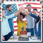 CroBlissful 4 Pcs 4th of July Decorations Patriotic Memorial Day Tabletop Decorations Red White Blue Table Centerpieces Sign for Office Tiered Tray Home Shelf 250th Anniversary(Star Independence Day)