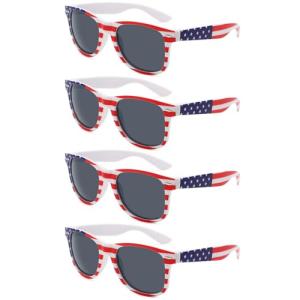 QYVEWY 4 Pairs American Flag Sunglasses Bulk for Men Women UV400 Protection Classic Patriot (White frame/grey lens)