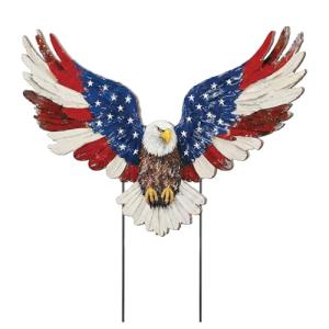 Amyhill 4th of July Outdoor Decor Patriotic Eagle Metal Garden Stakes Decorative Red White Blue Star Yard Signs with Stakes for Independence Day Memorial Day Garden Lawn Decorations