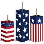 Weysat 3 Pcs 4th of July Wood Firecracker Decorations Patriotic Table Centerpieces Glitter Red White Blue Star Firework Tabletop Sign 250th Anniversary American Flag Tiered Tray Decor for Home