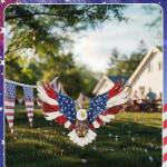 Amyhill 4th of July Outdoor Decor Patriotic Eagle Metal Garden Stakes Decorative Red White Blue Star Yard Signs with Stakes for Independence Day Memorial Day Garden Lawn Decorations