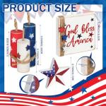 Amyhill 5 Pcs 4th of July Table Decoration Patriotic Memorial Day Table Centerpieces 250th Anniversary Tabletop Decorations Rustic Independence Day Wood Firework Star Signs Red White Blue Home Decor