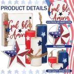 Amyhill 5 Pcs 4th of July Table Decoration Patriotic Memorial Day Table Centerpieces 250th Anniversary Tabletop Decorations Rustic Independence Day Wood Firework Star Signs Red White Blue Home Decor