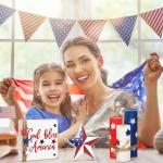 Amyhill 5 Pcs 4th of July Table Decoration Patriotic Memorial Day Table Centerpieces 250th Anniversary Tabletop Decorations Rustic Independence Day Wood Firework Star Signs Red White Blue Home Decor