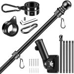 BONWIN Black Flagpole Kits for Outside House, 6 FT Thickened Stainless Steel Porch Wall Flag Pole for 3x5'/4x6' Flag, 1" Anti-Wrap Spinning Flagpole Ring, 180° Adjustable Multi-Position Bracket Holder