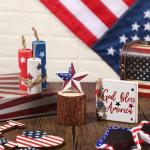 Amyhill 5 Pcs 4th of July Table Decoration Patriotic Memorial Day Table Centerpieces 250th Anniversary Tabletop Decorations Rustic Independence Day Wood Firework Star Signs Red White Blue Home Decor