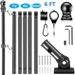 BONWIN Black Flagpole Kits for Outside House, 6 FT Thickened Stainless Steel Porch Wall Flag Pole for 3x5'/4x6' Flag, 1" Anti-Wrap Spinning Flagpole Ring, 180° Adjustable Multi-Position Bracket Holder