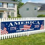 250th Anniversary American Flag Banner - 4th of July Decorations - 120"x20" 250th Anniversary Flag Banner Independence Day Patriotic Fourth of July with Ribbon Tie for Indoor Outdoor Decor