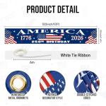 250th Anniversary American Flag Banner - 4th of July Decorations - 120"x20" 250th Anniversary Flag Banner Independence Day Patriotic Fourth of July with Ribbon Tie for Indoor Outdoor Decor